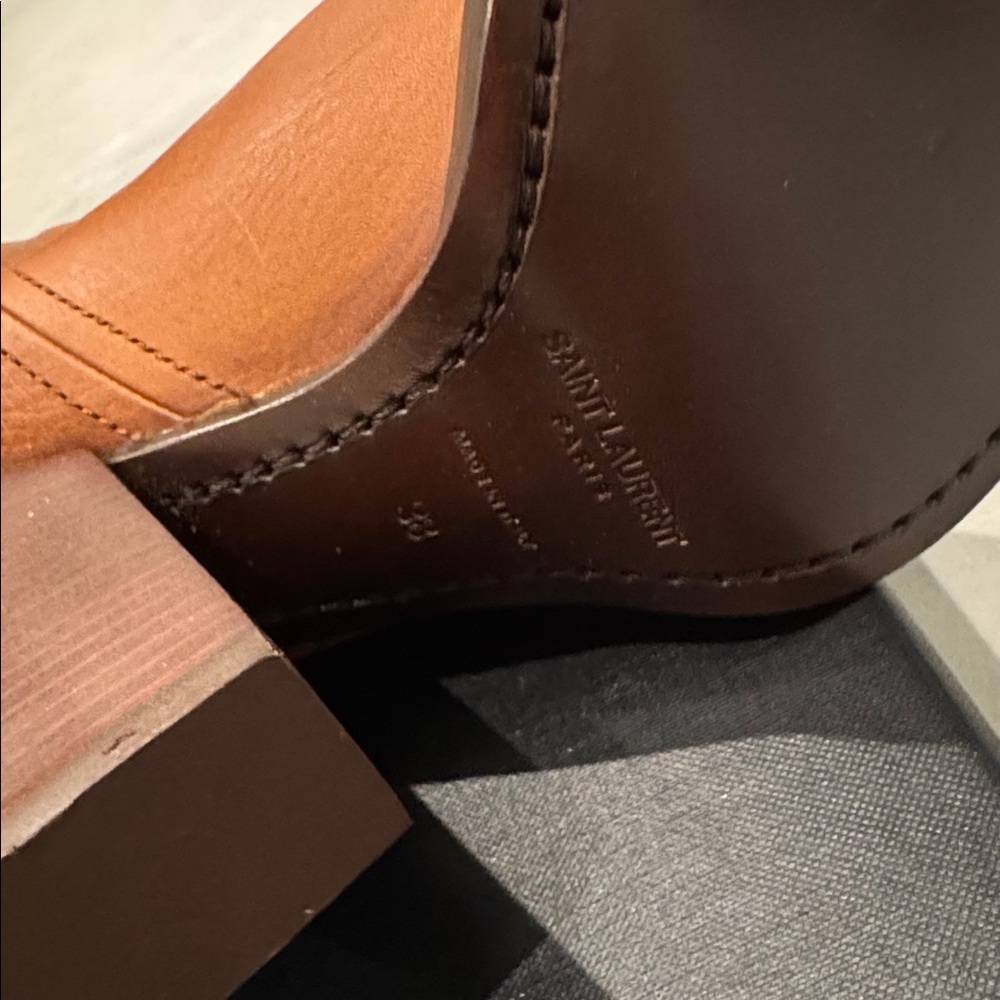 Saint Laurent THEO 95 COGNAC Zip LEATHER Bootie 38 YSL - Picture 6 of 10